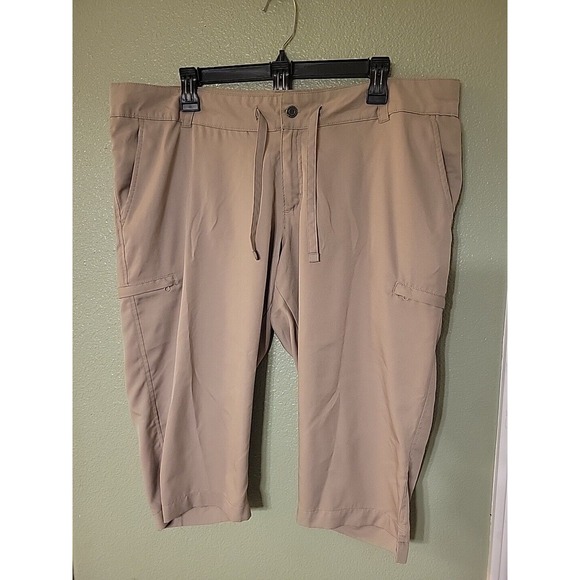 Magellan Outdoors Pants - Magellan Capris Cargo Pockets‎ Womens XL Waist Tie Beige